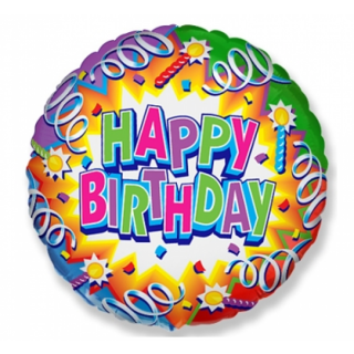 Flexmetal Folienballon Happy Birthday Luftschlangen  ø45cm-1St