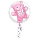 Luftballon Bär im Ballon Baby Girl rosa  Double Bubble Folie ø61cm