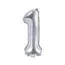 Luftballon Zahl 1 Silber Folie ca 35cm