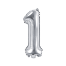 Partydeco Folienballon -Zahl 1- Silber 35cm-1St