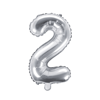 Partydeco Folienballon -Zahl 2- Silber 35cm-1St