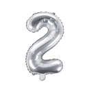 Partydeco Folienballon -Zahl 2- Silber 35cm-1St