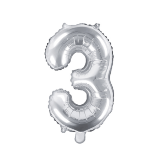 Partydeco Folienballon -Zahl 3- Silber 35cm-1St