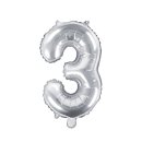 Luftballon Zahl 3 Silber Folie ca 35cm