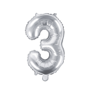 Partydeco Folienballon -Zahl 3- Silber 35cm-1St