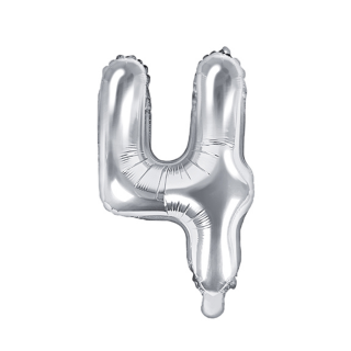 Partydeco Folienballon -Zahl 4- Silber 35cm-1St