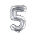 Luftballon -Zahl 5- Silber Folie ca 35cm