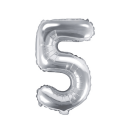 Partydeco Folienballon -Zahl 5- Silber 35cm-1St