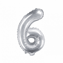 Partydeco Folienballon -Zahl 6- Silber 35cm-1St