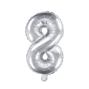 Partydeco Folienballon -Zahl 8- Silber 35cm-1St