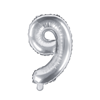 Partydeco Folienballon -Zahl 9- Silber 35cm-1St