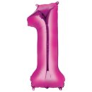 Globos Folienballon -Zahl 1- Pink Folie 86cm-1St