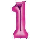 Luftballon -Zahl 1- Pink Folie ca 86cm