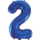 Globos Folienballon -Zahl 2- Blau-Dunkelblau Folie 86cm-1St