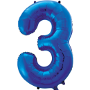 Globos Folienballon -Zahl 3- Blau-Dunkelblau Folie 86cm-1St