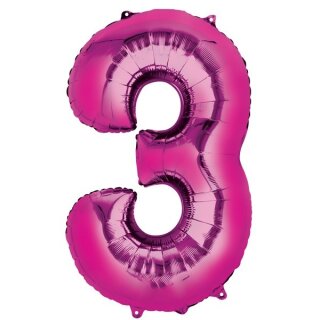 Globos Folienballon -Zahl 3- Pink Folie 86cm-1St