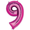 Globos Folienballon -Zahl 9- Pink Folie 86cm-1St