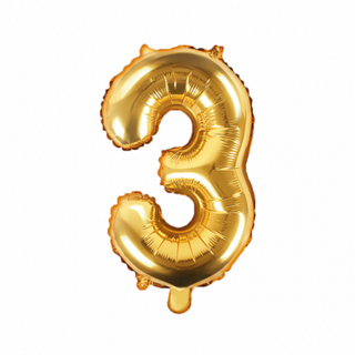 Partydeco Folienballon -Zahl 3- Gold 35cm-1St