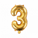 Partydeco Folienballon -Zahl 3- Gold 35cm-1St