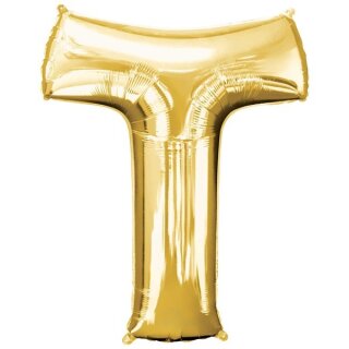 Globos Folienballon Buchstabe T Gold Folie 86cm-1St
