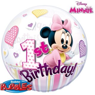 Luftballon -Zahl 1- Birthday Minnie Maus Rosa Bubble Folie ø56cm