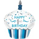 Luftballon -Zahl 1- Happy Birthday Torte Blau Folie 91cm