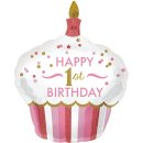 Luftballon -Zahl 1- Happy Birthday Torte Rosa Folie 91cm