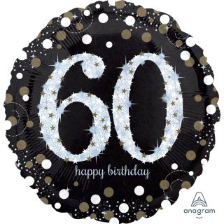 Luftballon -Zahl 60- Happy Birthday holographisch funkelnd Mix Folie ø45cm