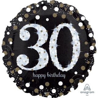 Anagram Folienballon -Zahl 30- Happy Birthday funkelnd ø45cm-1St