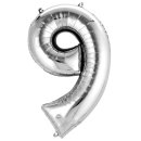 Luftballon -Zahl 9- Silber Folie 66cm