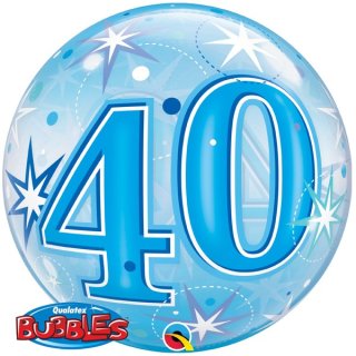 Luftballon Zahl 40 Sterne Blau Bubble Folie &oslash;55cm