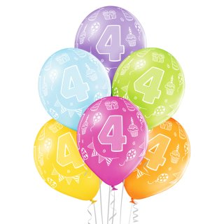 6 Luftballons Zahl 4 Mix &oslash;30cm