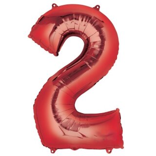 Globos Folienballon -Zahl 2- Rot Folie 86cm-1St