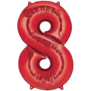 Globos Folienballon -Zahl 8- Rot Folie 86cm-1St