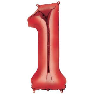 Globos Folienballon -Zahl 1- Rot Folie 86cm-1St