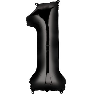 Globos Folienballon -Zahl 1- Schwarz Folie 86cm-1St