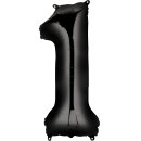 Globos Folienballon -Zahl 1- Schwarz Folie 86cm-1St