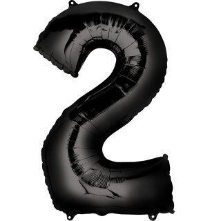 Globos Folienballon -Zahl 2- Schwarz Folie 86cm-1St