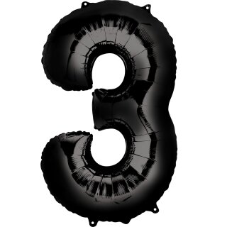 Globos Folienballon -Zahl 3- Schwarz Folie 86cm-1St