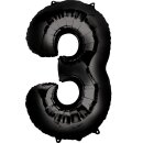 Globos Folienballon -Zahl 3- Schwarz Folie 86cm-1St