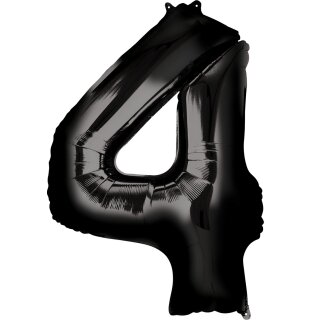 Globos Folienballon -Zahl 4- Schwarz Folie 86cm-1St