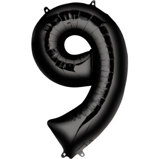 Globos Folienballon -Zahl 9- Schwarz Folie 86cm-1St