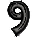 Globos Folienballon -Zahl 9- Schwarz Folie 86cm-1St