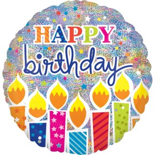 Anagram Folienballon Happy Birthday Kerzen holographisch ø71cm-1St