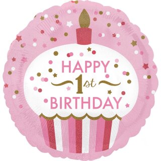 Anagram Folienballon -Zahl 1- Happy Birthday Rosa  ø43cm-1St