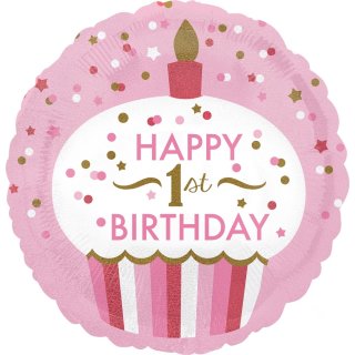 Luftballon Zahl 1 Happy Birthday Rosa Folie &oslash;43cm