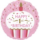 Luftballon -Zahl 1- Happy Birthday Rosa Folie ø43cm