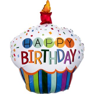 Anagram Happy Birthday Cupcake Regenbogen Folienballon 91cm