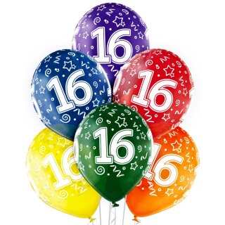 Belbal Premium Luftballon -Zahl 16- ø30cm Mix-6St