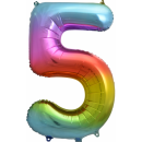 Globos Folienballon -Zahl 5- Regenbogen Folie 86cm-1St